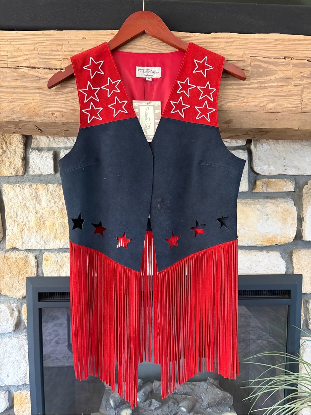 Tasha Polizzi 100% suede RARE Red & Black Star Fringe Vest - Medium
